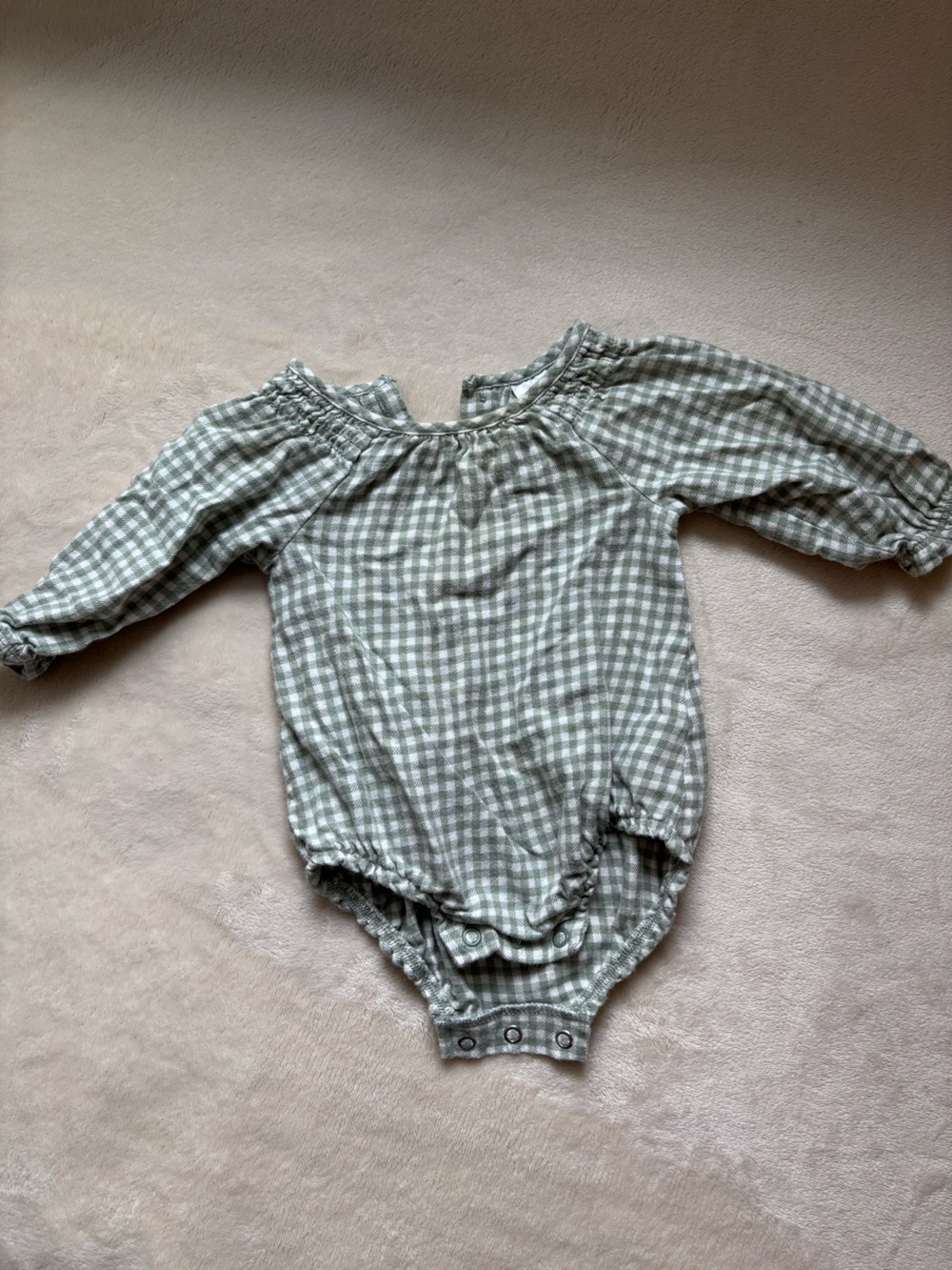 Long-Sleeve Baby Carter's Green Gingham Bubble Romper one-piece 3M EUC